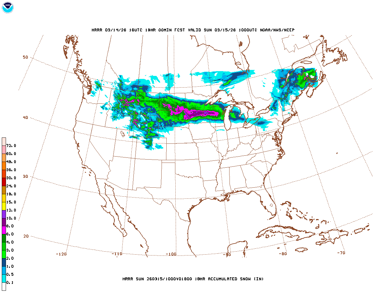 Latest 18 hour total precipitation forecast