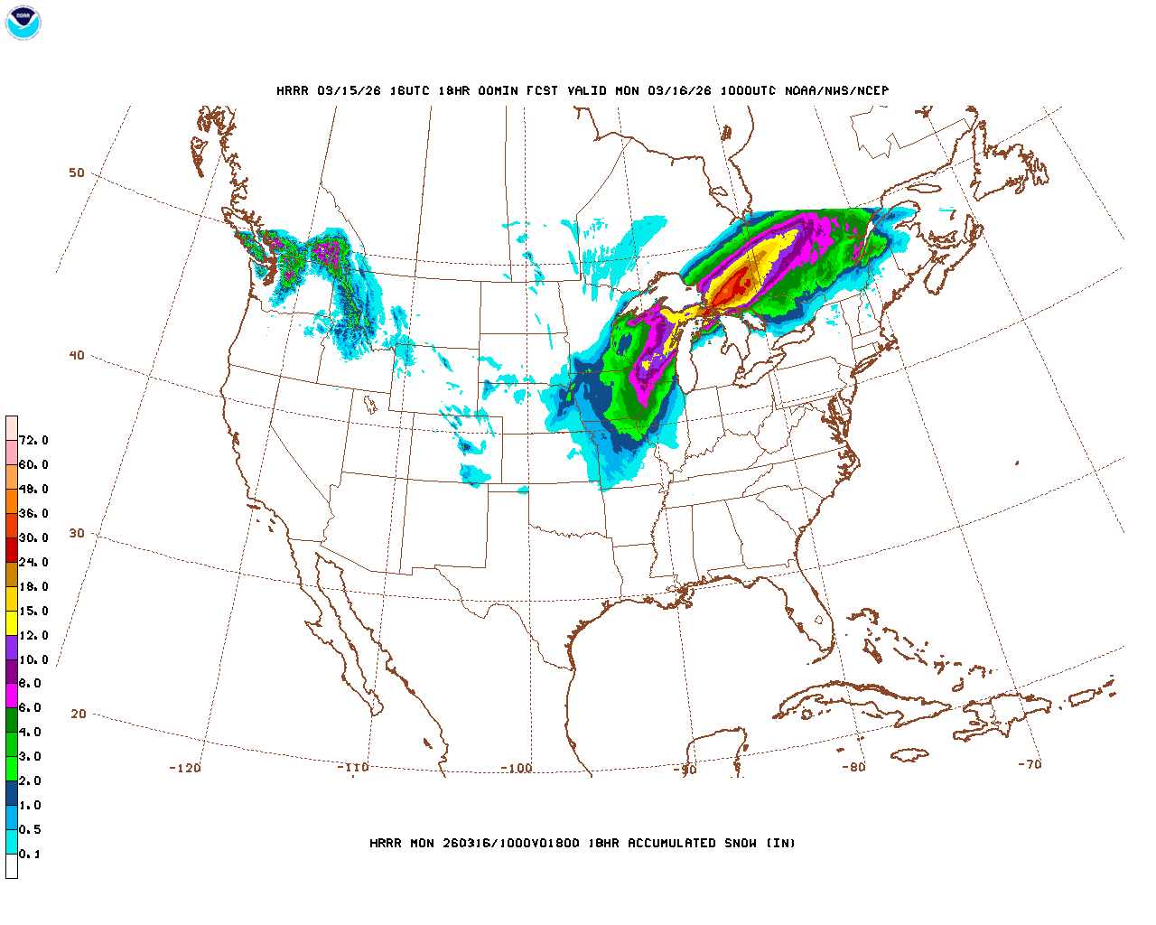 Latest 18 hour total precipitation forecast