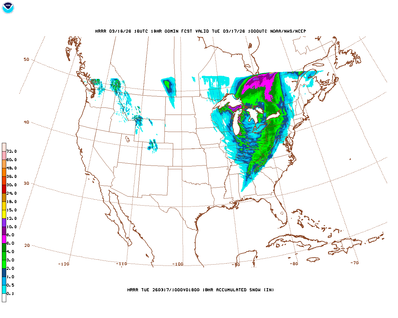 Latest 18 hour total precipitation forecast