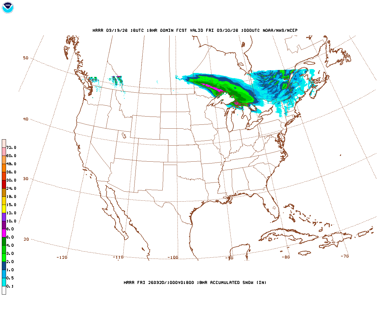 Latest 18 hour total precipitation forecast