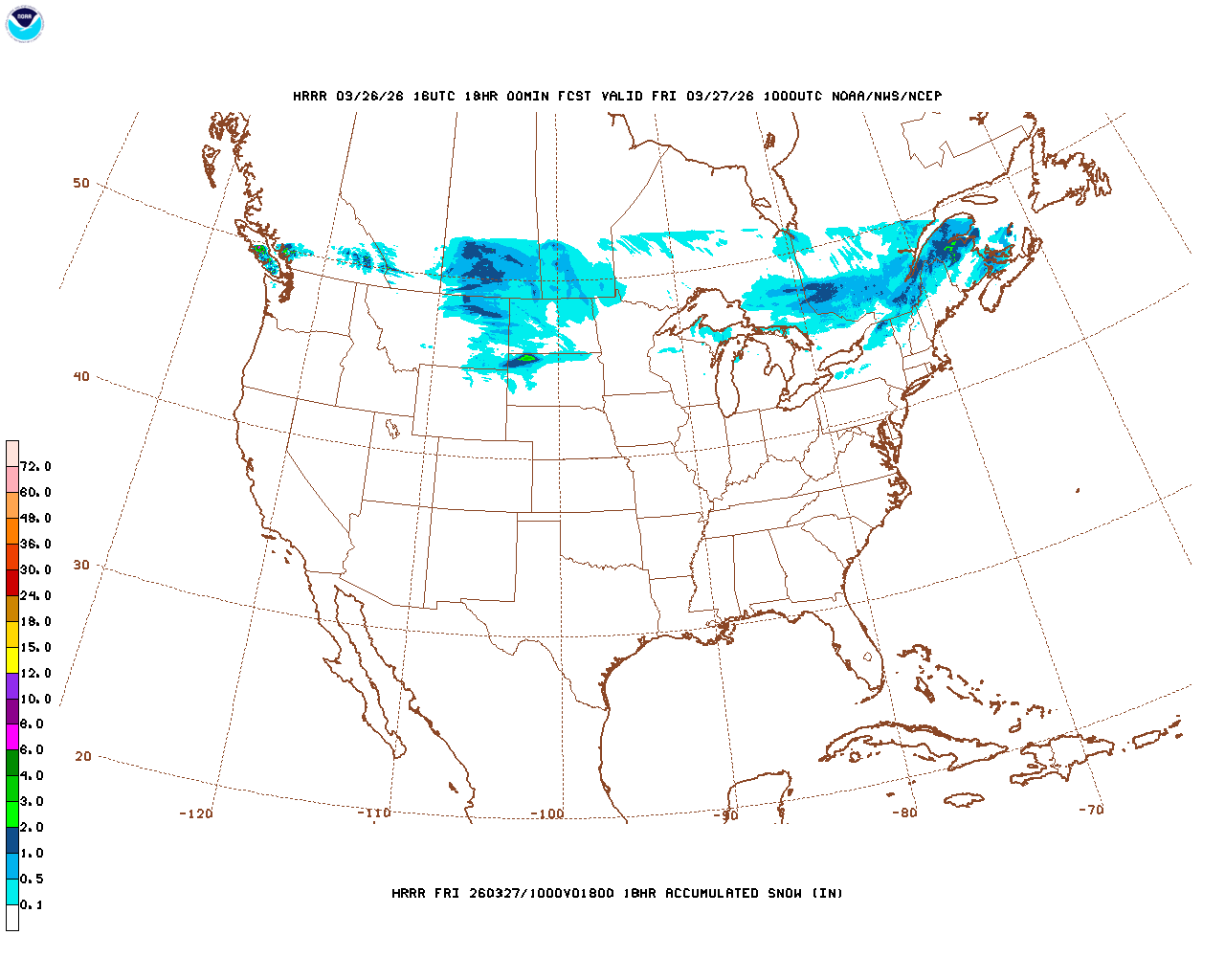 Latest 18 hour total precipitation forecast