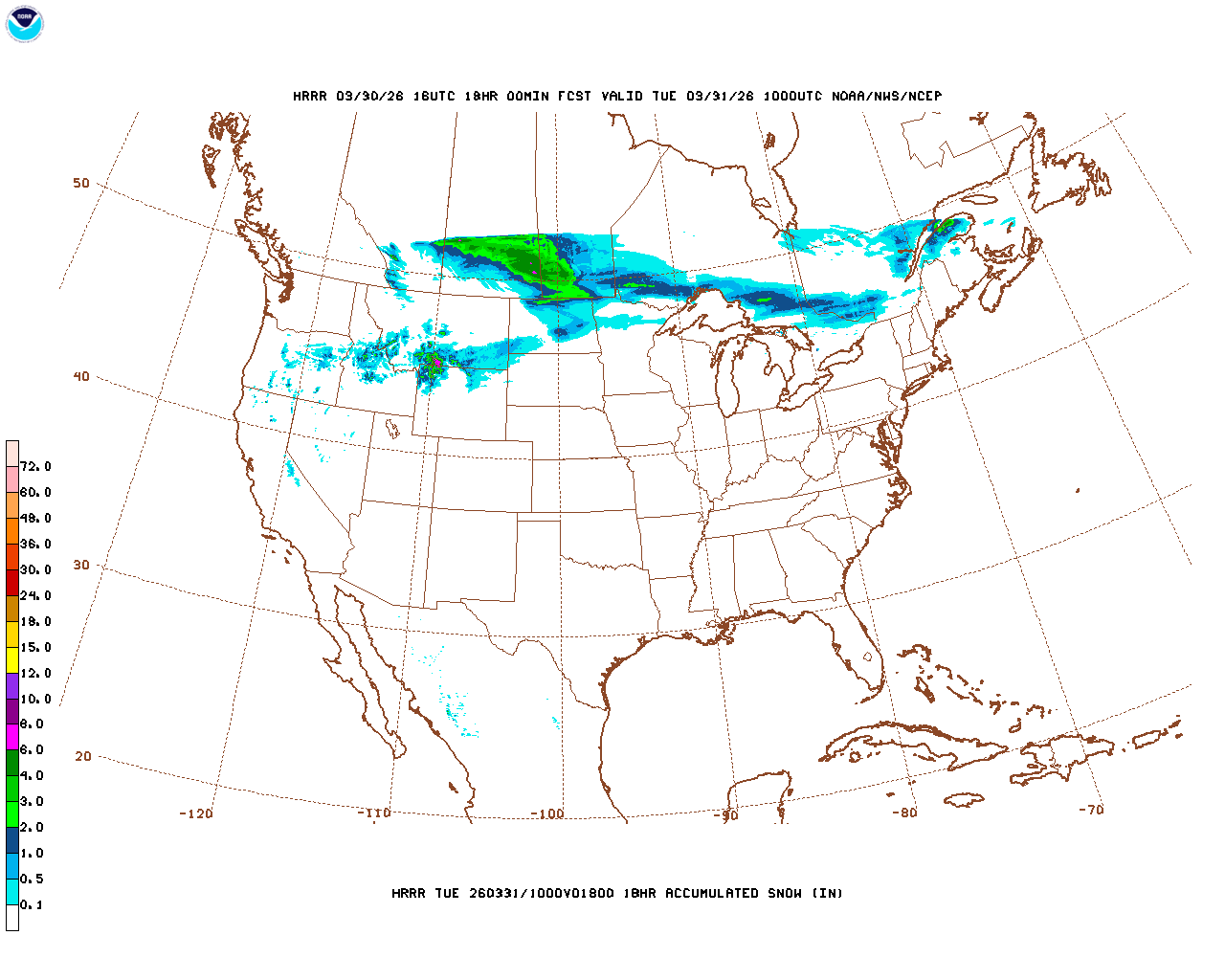Latest 18 hour total precipitation forecast