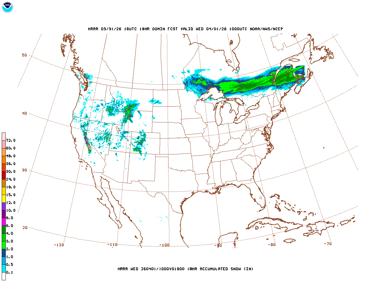 Click to enlarge the hourly snow forecast Latest 18 hour total precipitation forecast