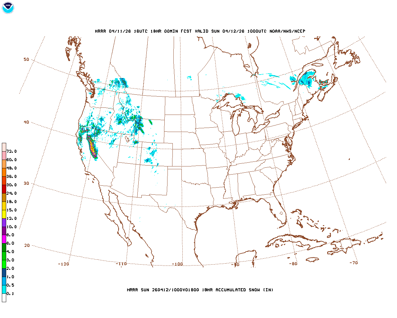 Click to enlarge the hourly snow forecast Latest 18 hour total precipitation forecast