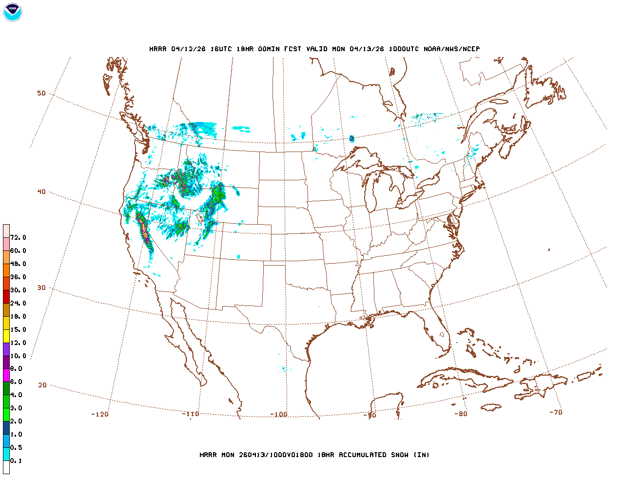 Latest 18 hour total precipitation forecast
