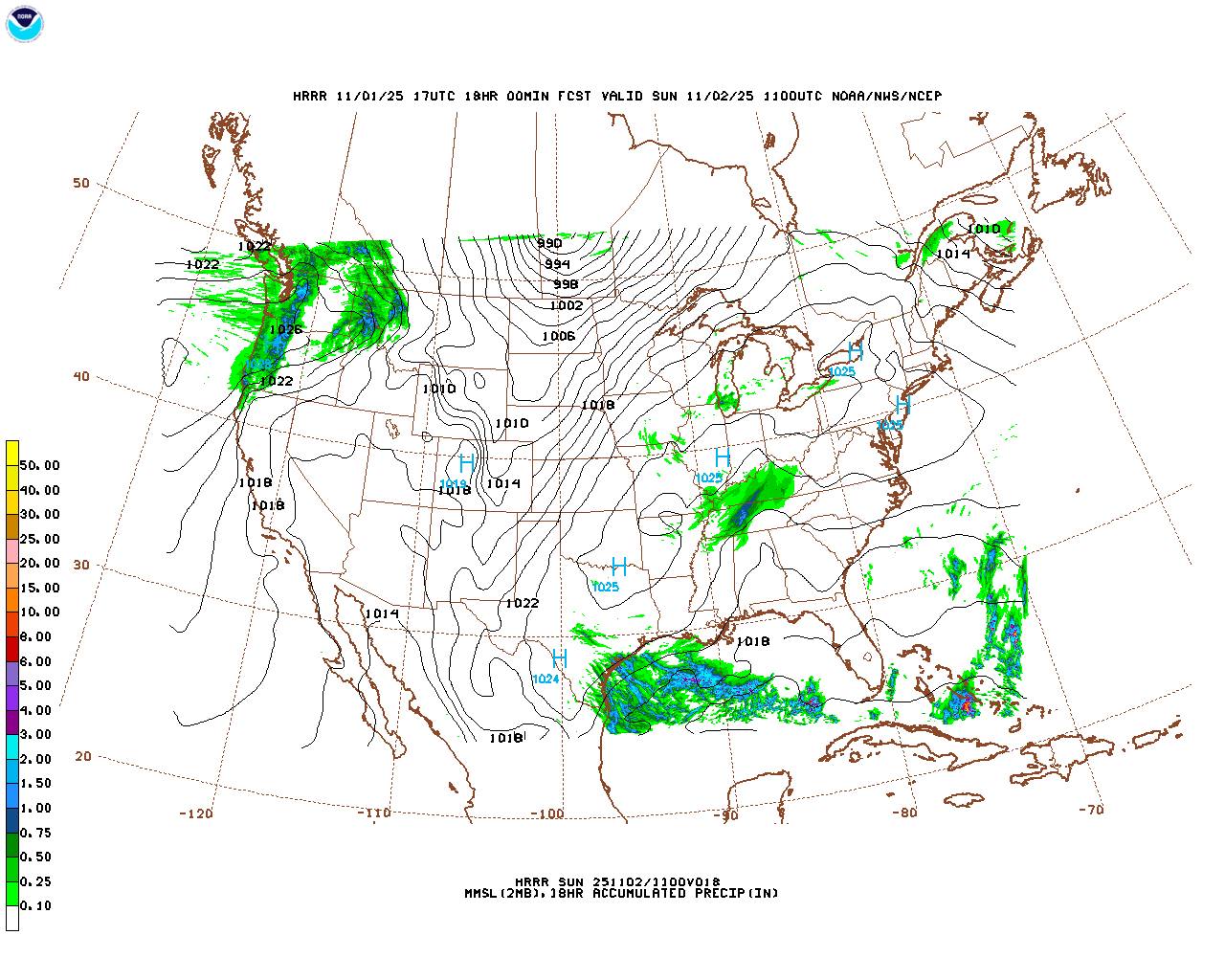 Latest 18 hour total precipitation forecast