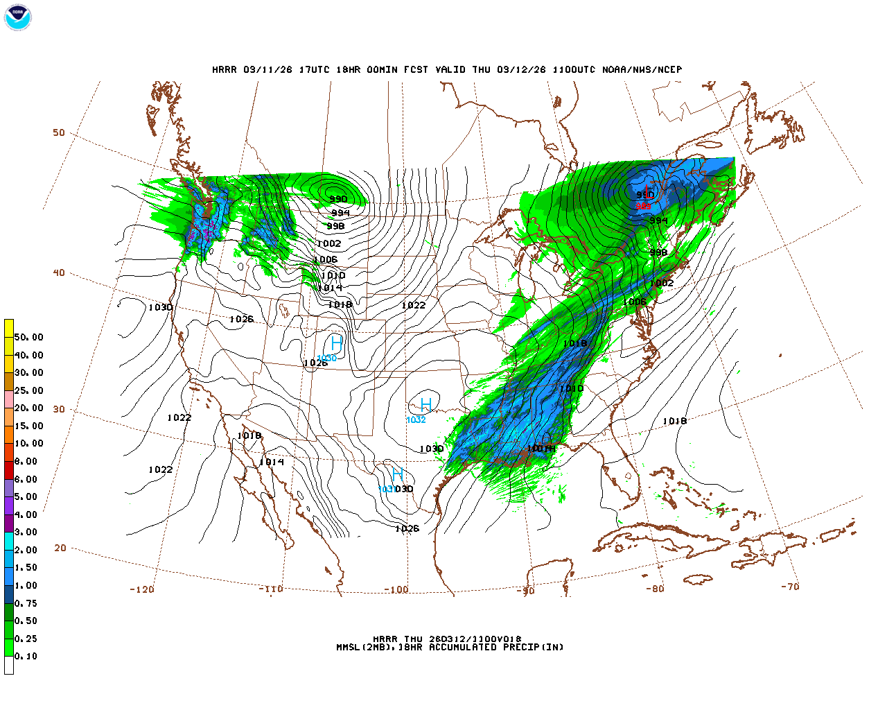 Latest 18 hour total precipitation forecast