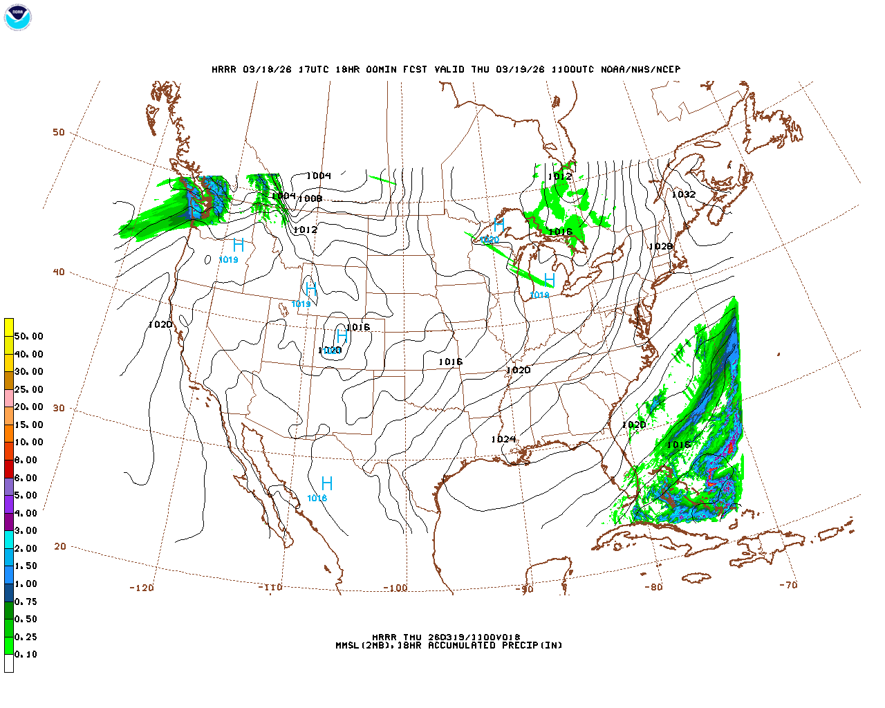 Latest 18 hour total precipitation forecast