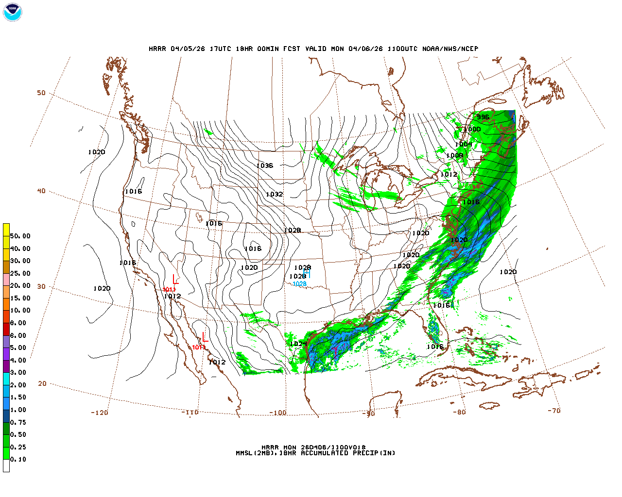 Latest 18 hour total precipitation forecast