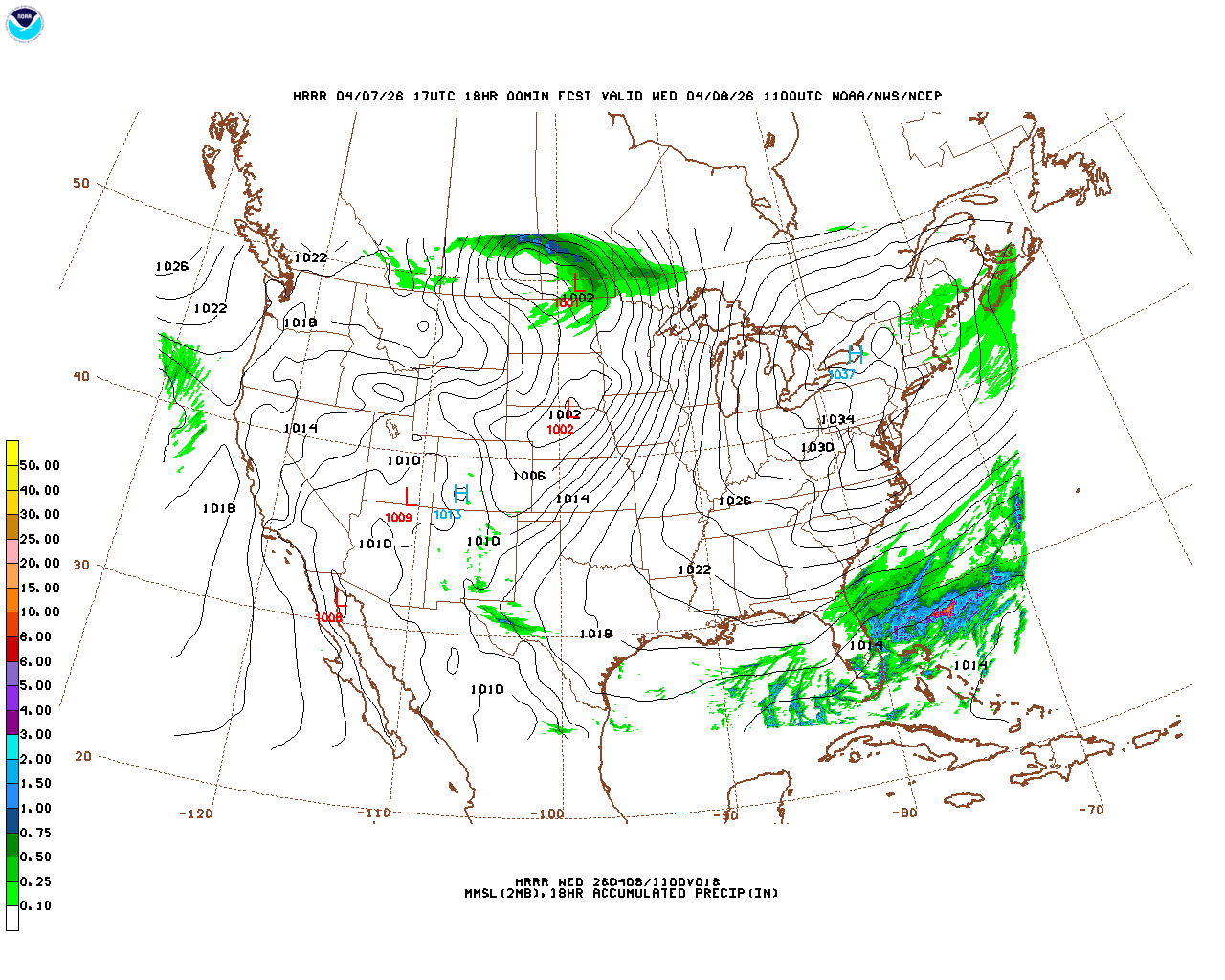 Latest 18 hour total precipitation forecast