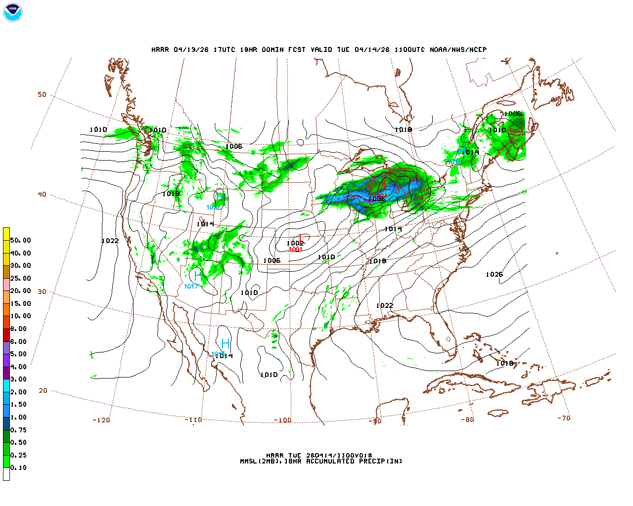 Latest 18 hour total precipitation forecast