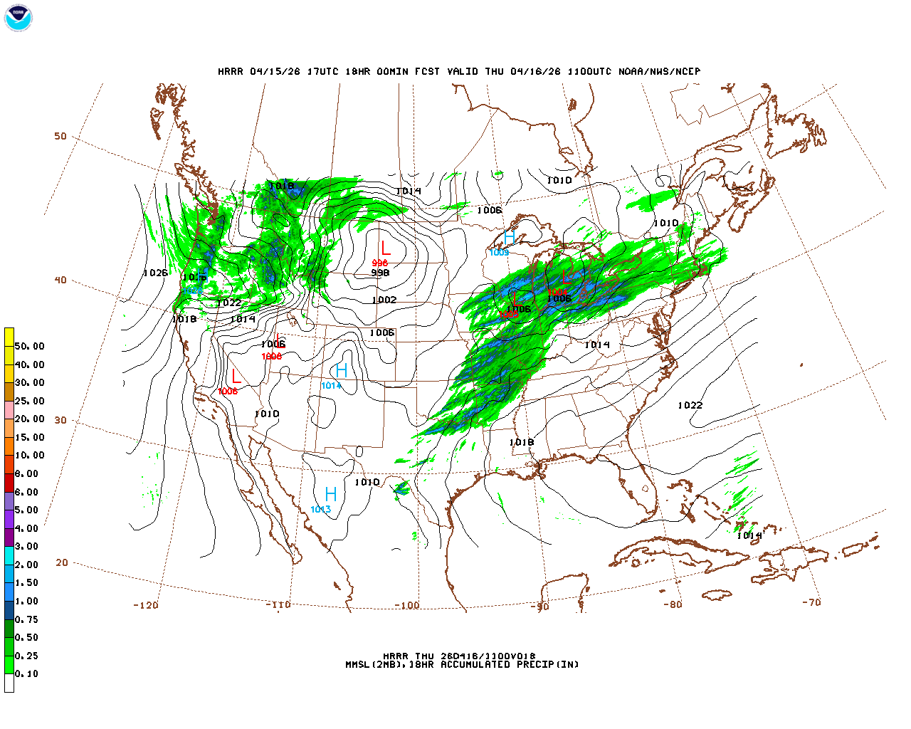 Latest 18 hour total precipitation forecast