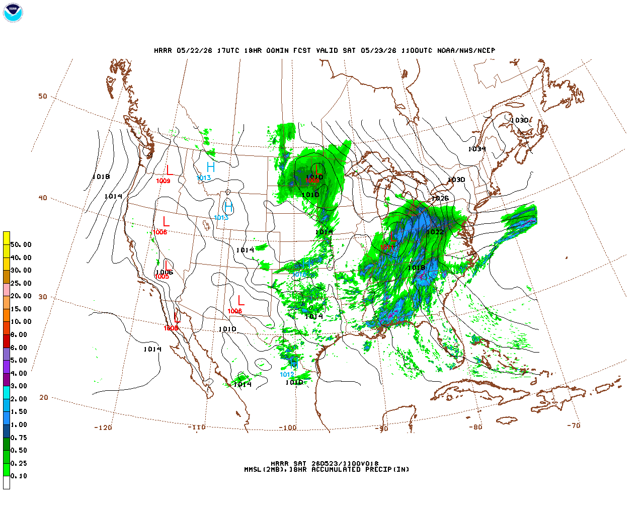 Click to enlarge the hourly precipitation forecast Latest 18 hour total precipitation forecast