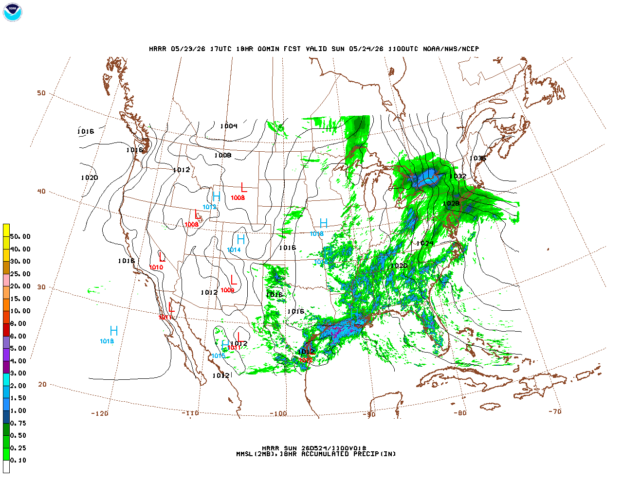 Click to enlarge the hourly precipitation forecast Latest 18 hour total precipitation forecast