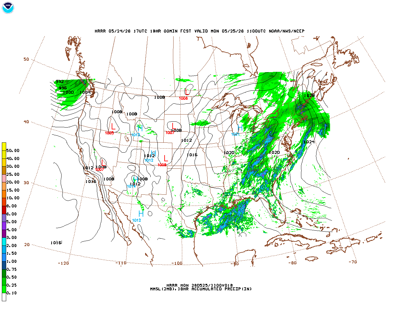 Click to enlarge the hourly precipitation forecast Latest 18 hour total precipitation forecast