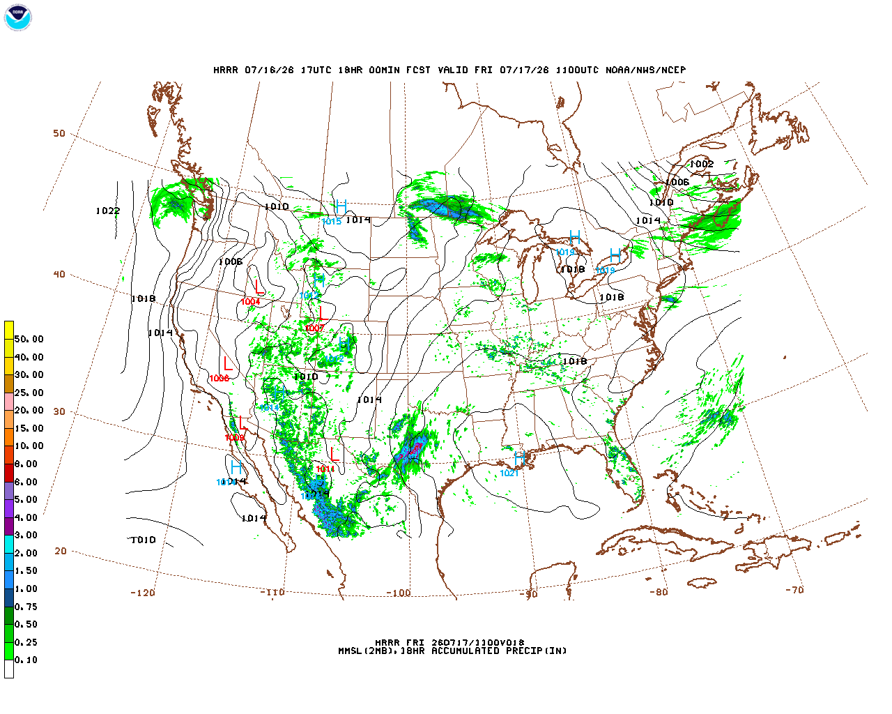 Click to enlarge the hourly precipitation forecast Latest 18 hour total precipitation forecast