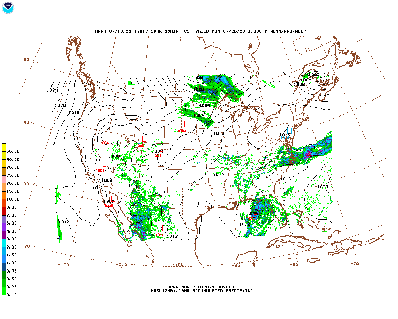 Latest 18 hour total precipitation forecast