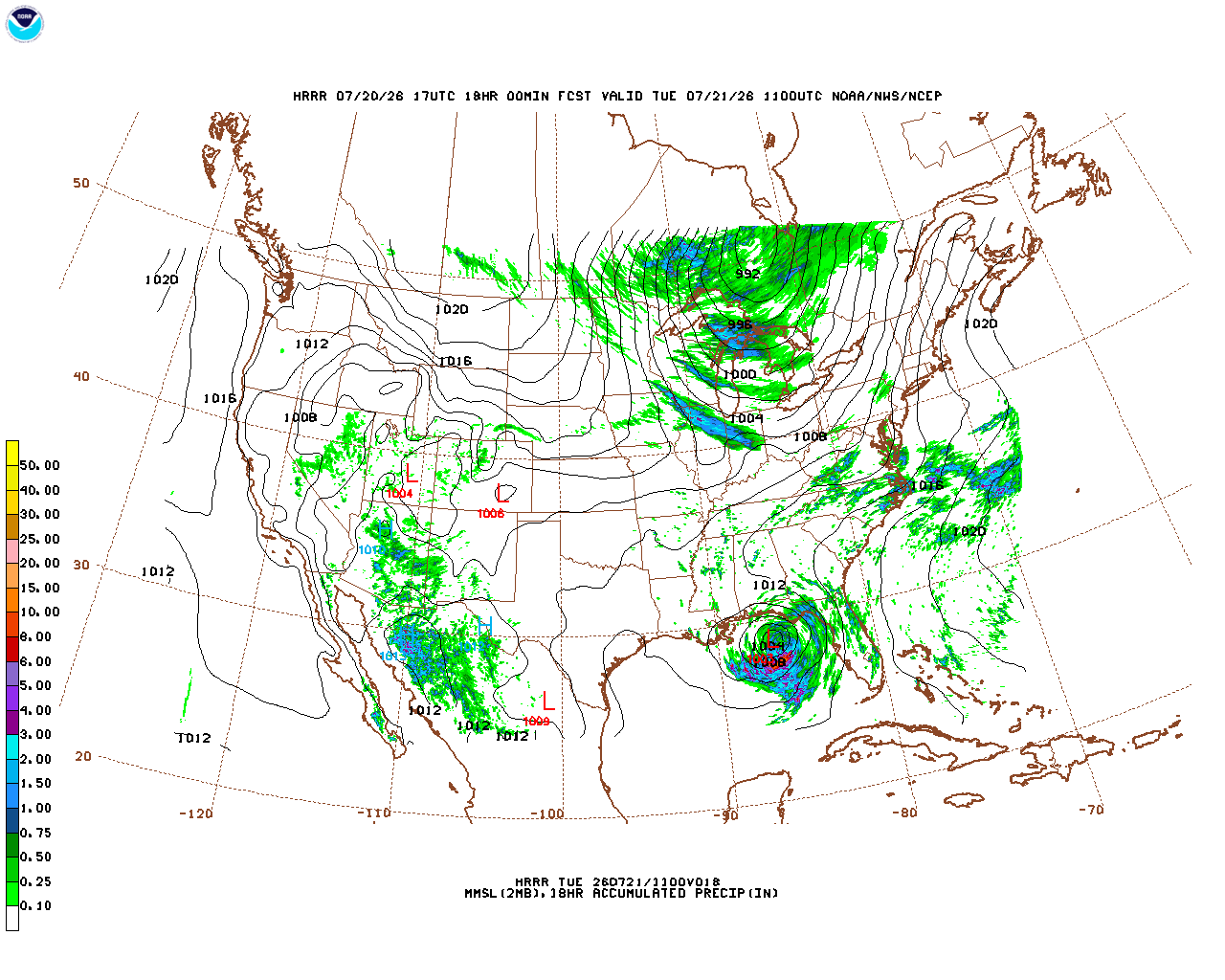 Click to enlarge the hourly precipitation forecast Latest 18 hour total precipitation forecast