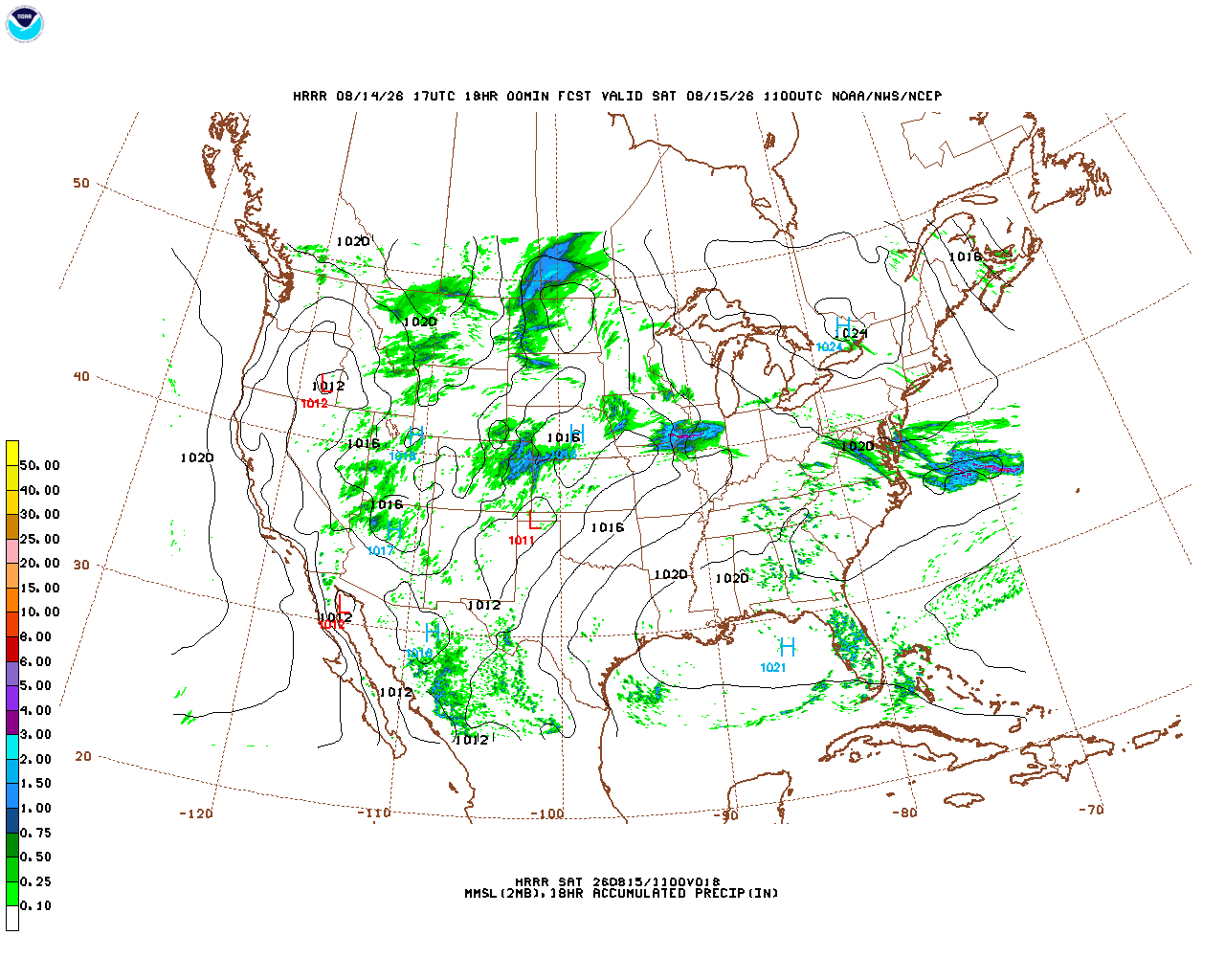 Latest 18 hour total precipitation forecast