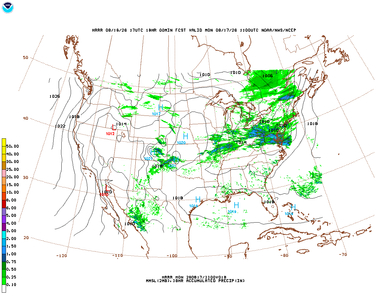 Click to enlarge the hourly precipitation forecast Latest 18 hour total precipitation forecast