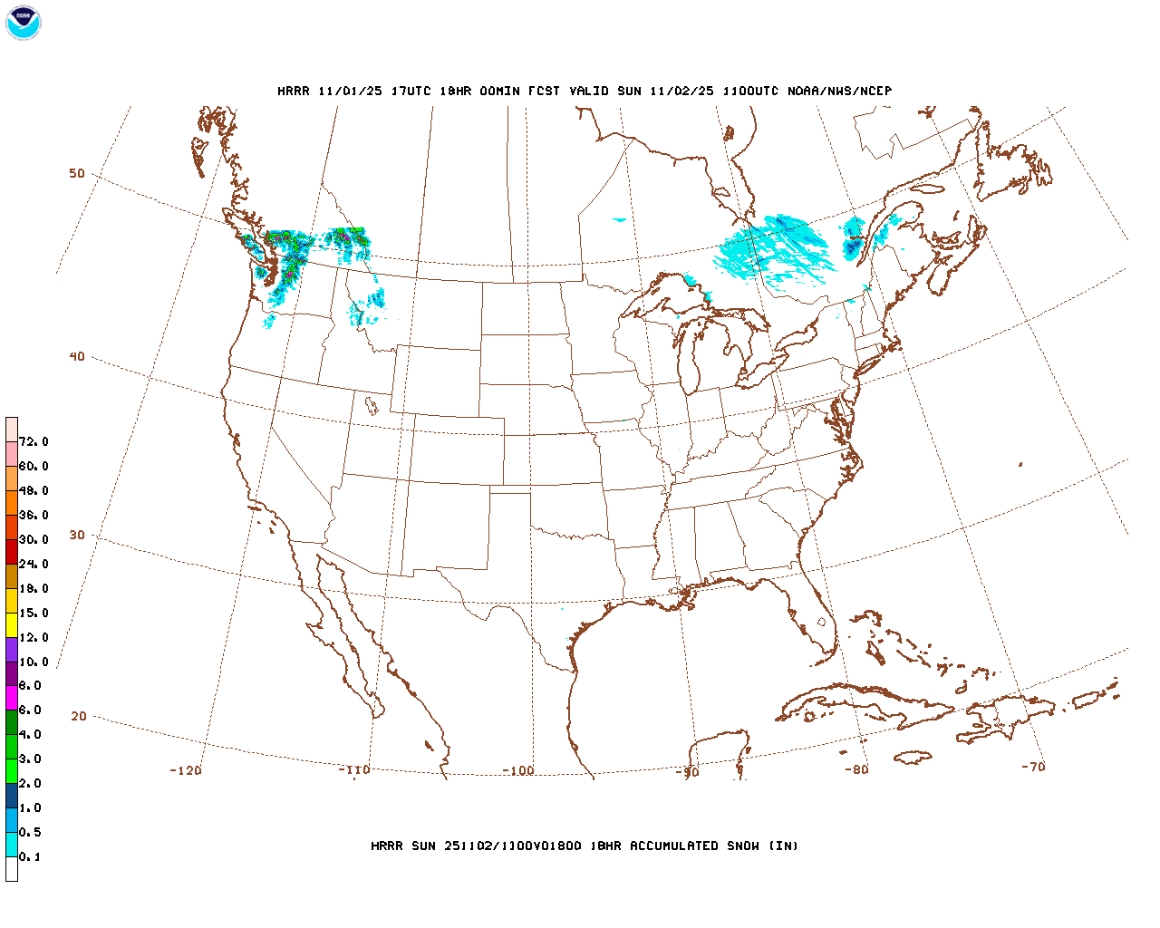 Latest 18 hour total precipitation forecast
