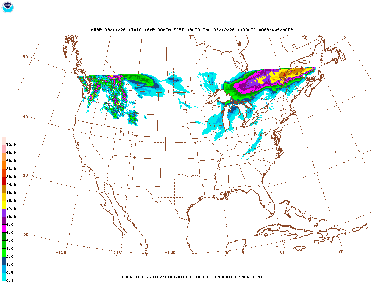 Latest 18 hour total precipitation forecast