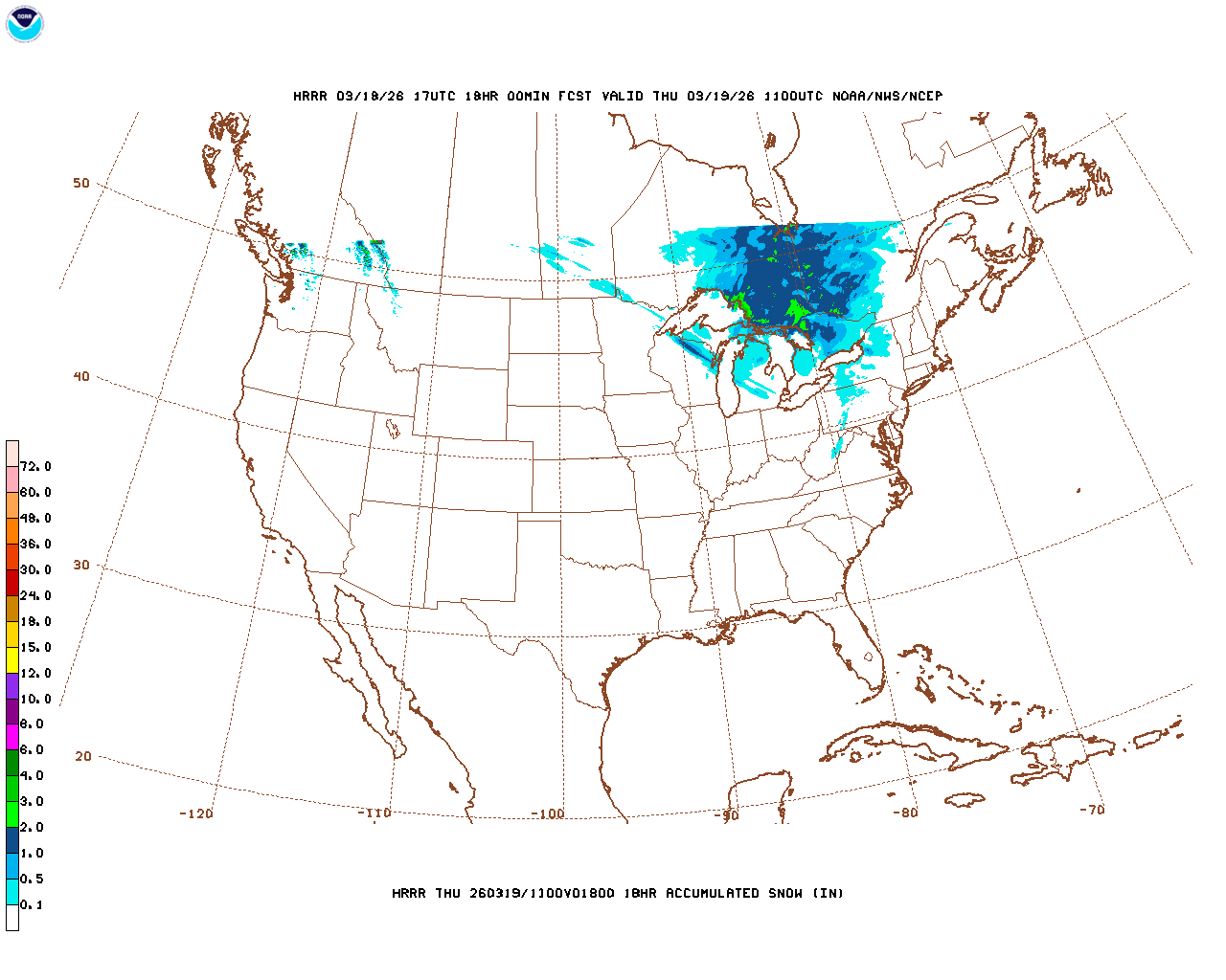 Latest 18 hour total precipitation forecast
