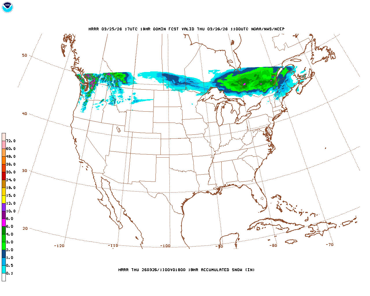 Click to enlarge the hourly snow forecast Latest 18 hour total precipitation forecast