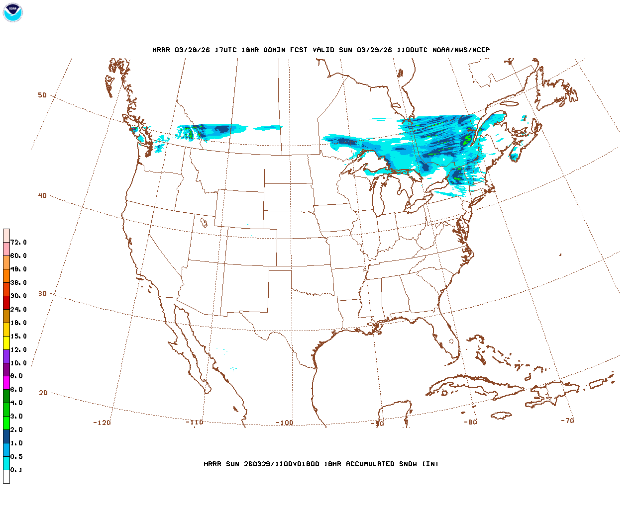 Latest 18 hour total precipitation forecast