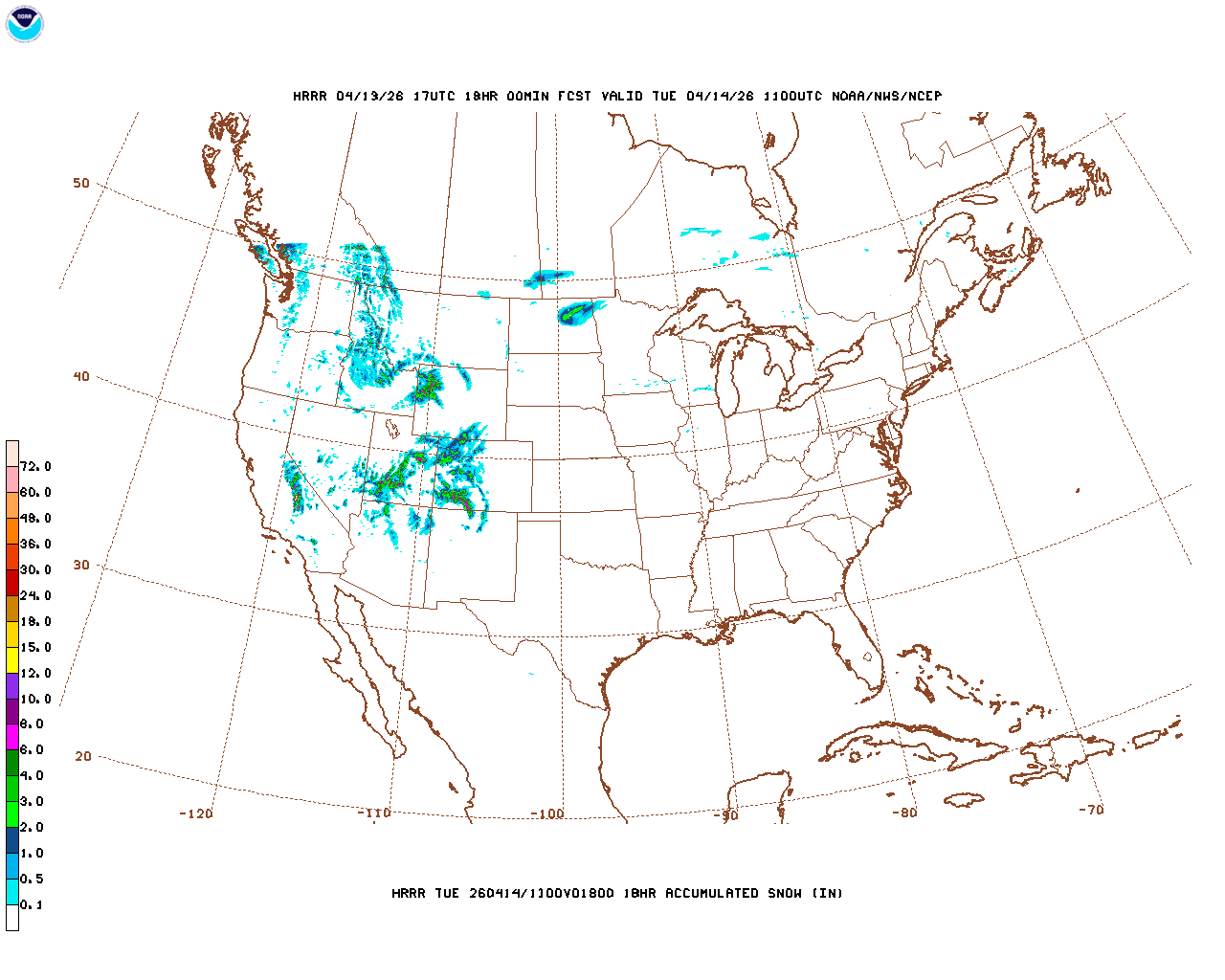 Latest 18 hour total precipitation forecast