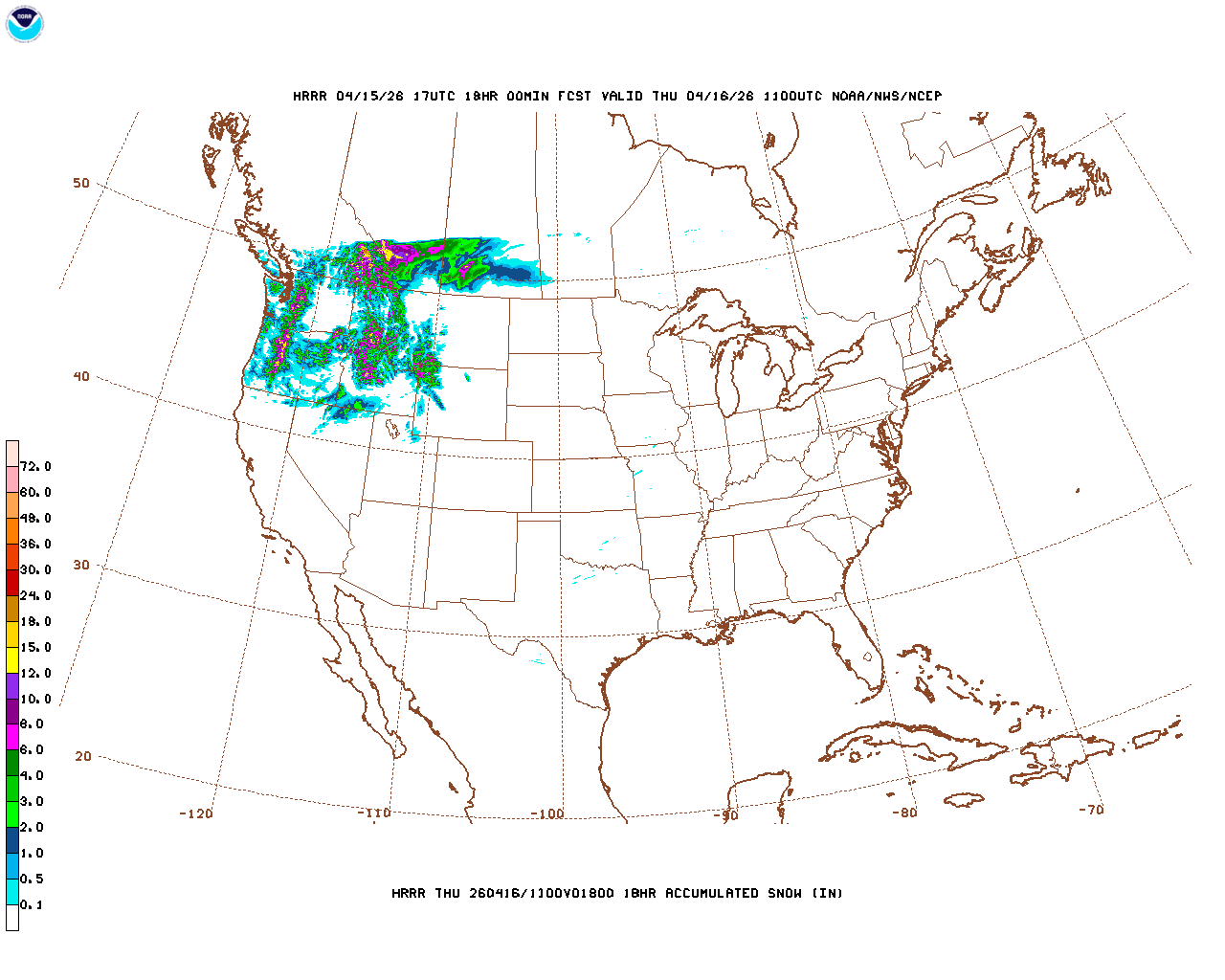 Latest 18 hour total precipitation forecast