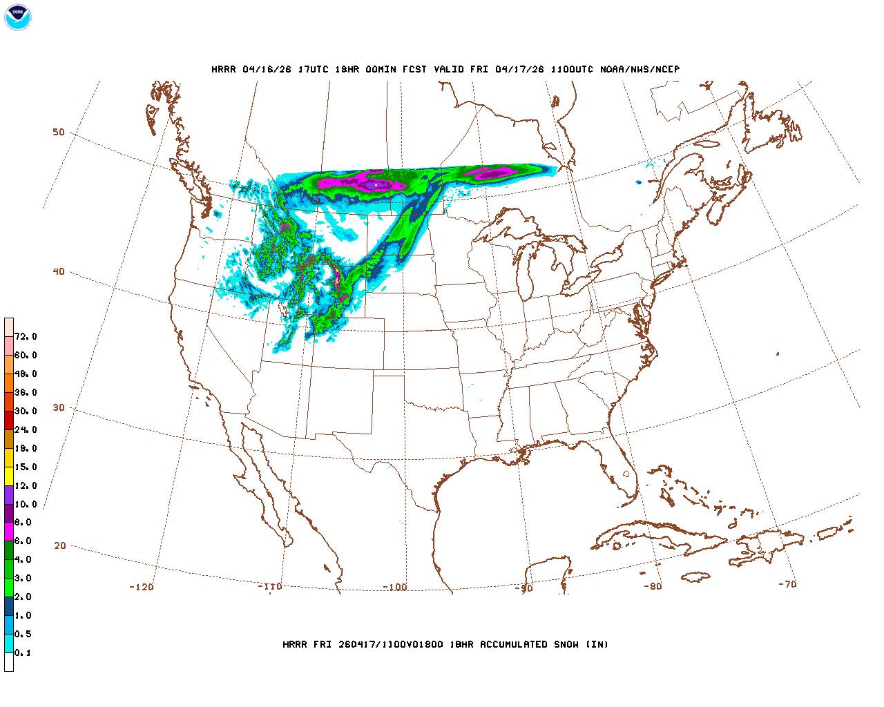 Latest 18 hour total precipitation forecast