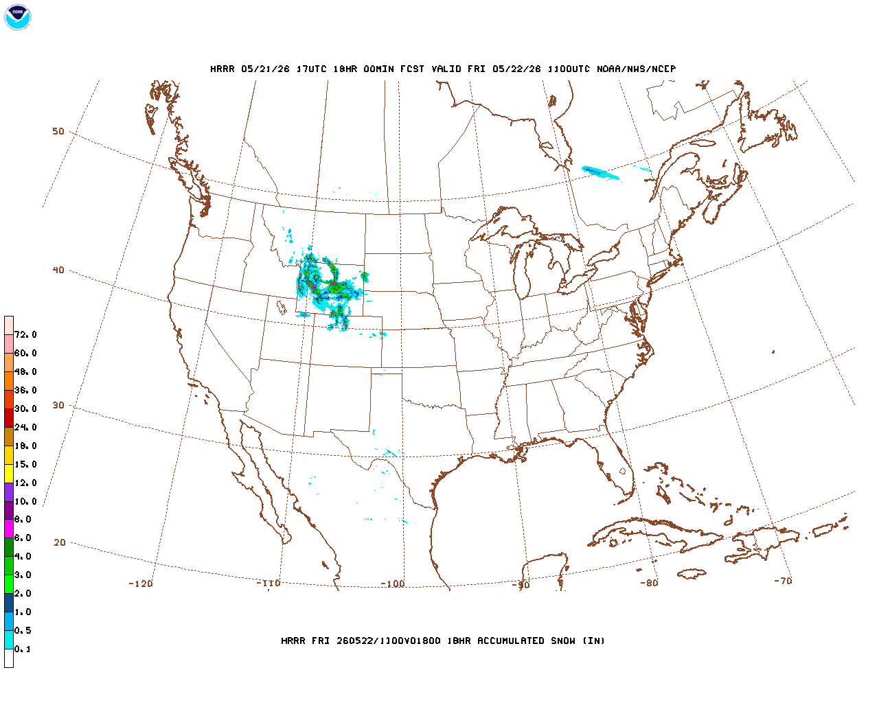 Click to enlarge the hourly snow forecast Latest 18 hour total precipitation forecast