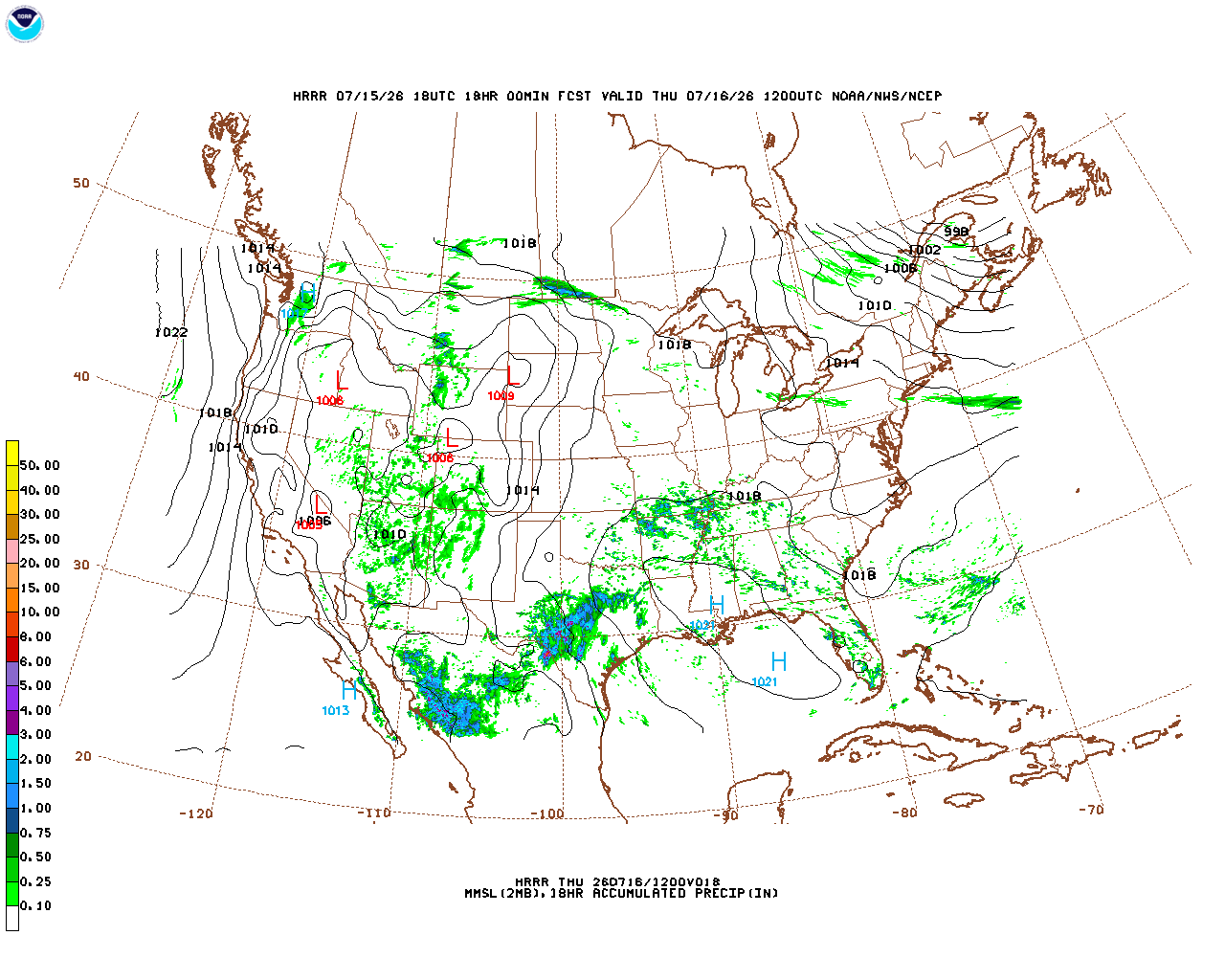Latest 18 hour total precipitation forecast