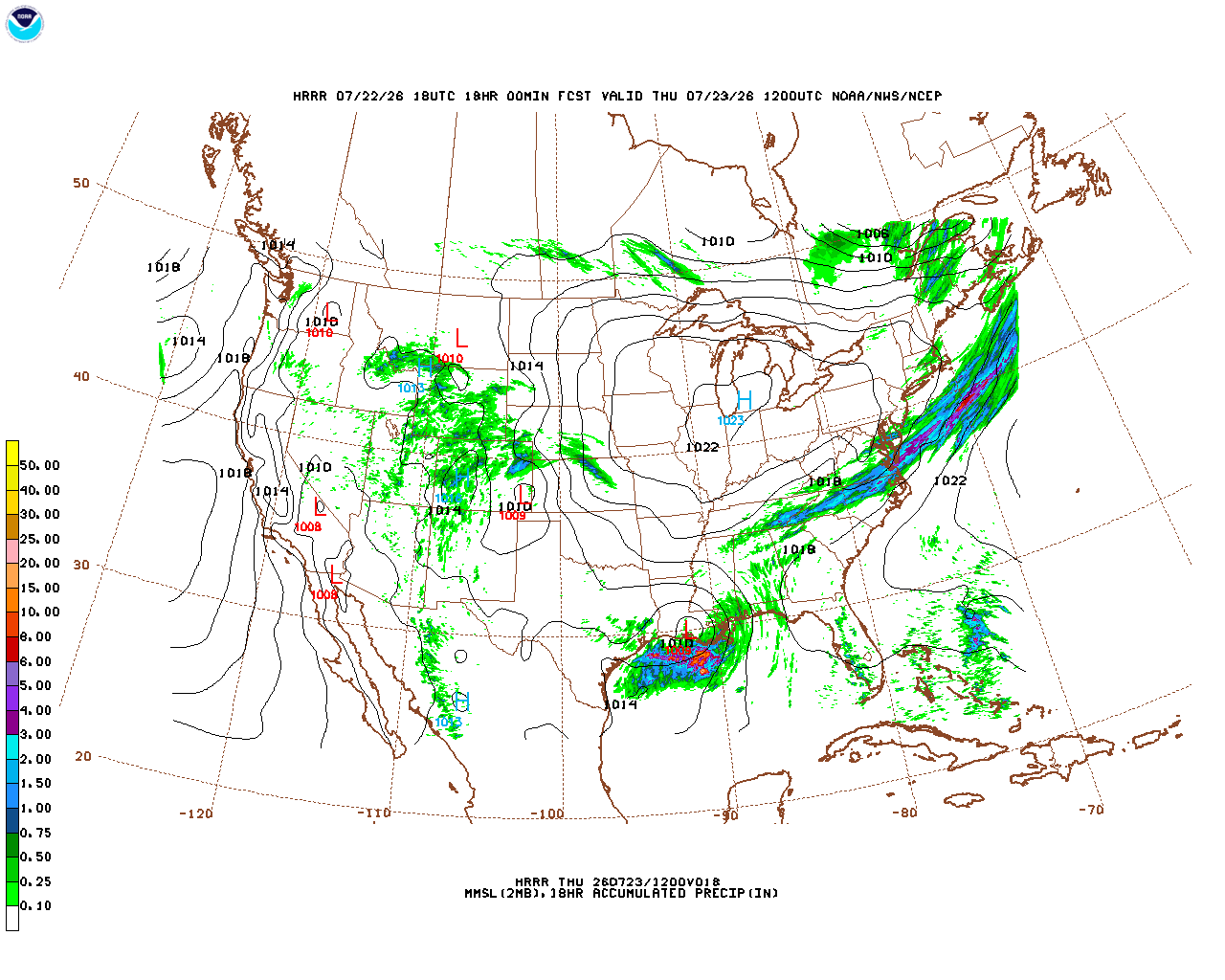 Latest 18 hour total precipitation forecast