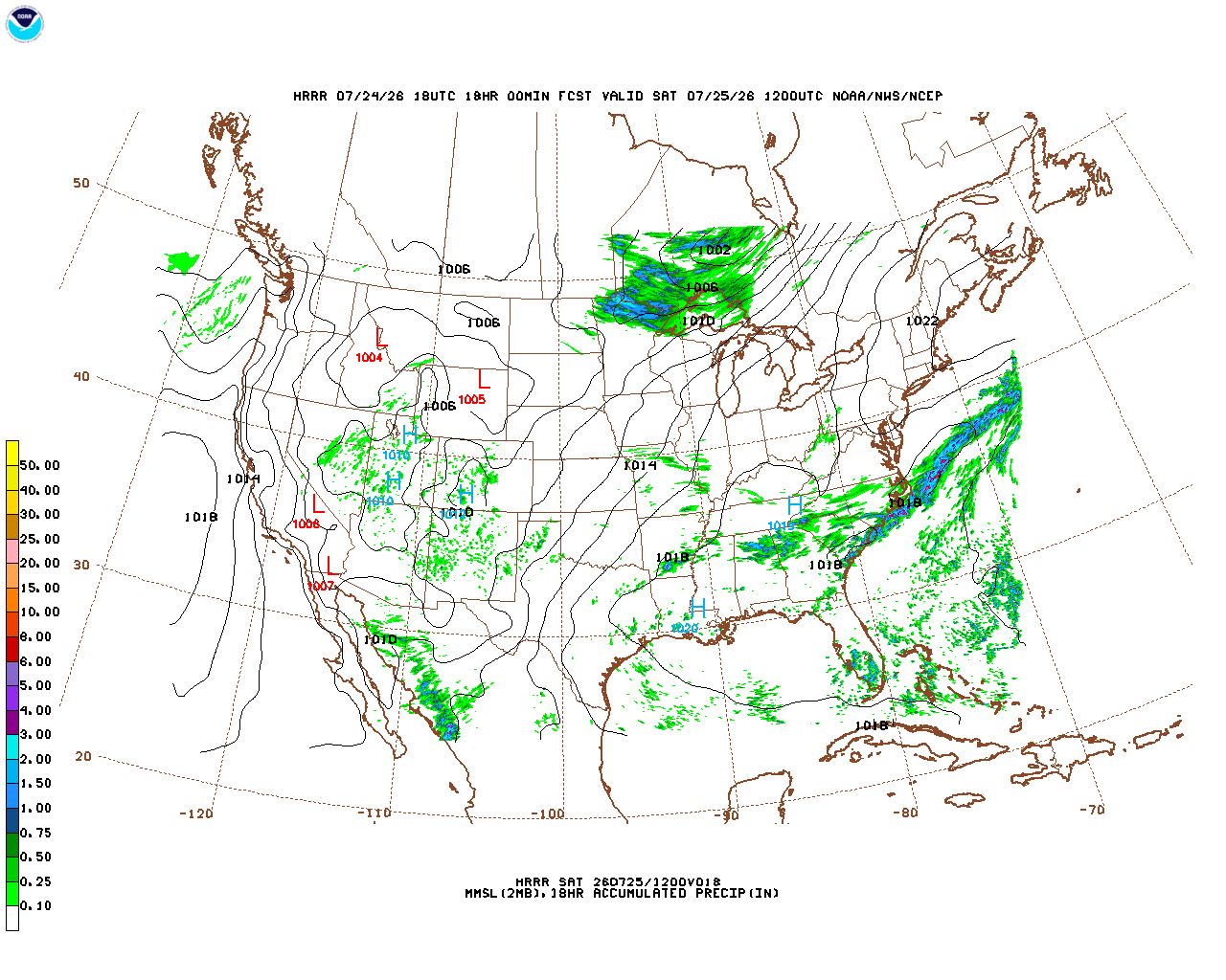 Latest 18 hour total precipitation forecast