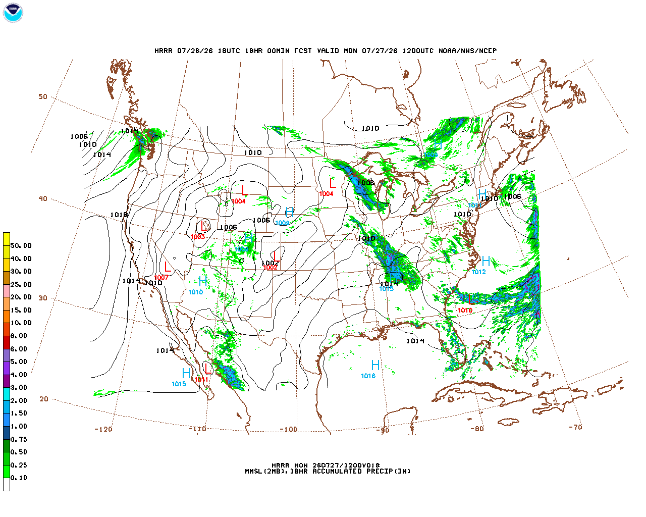 Latest 18 hour total precipitation forecast