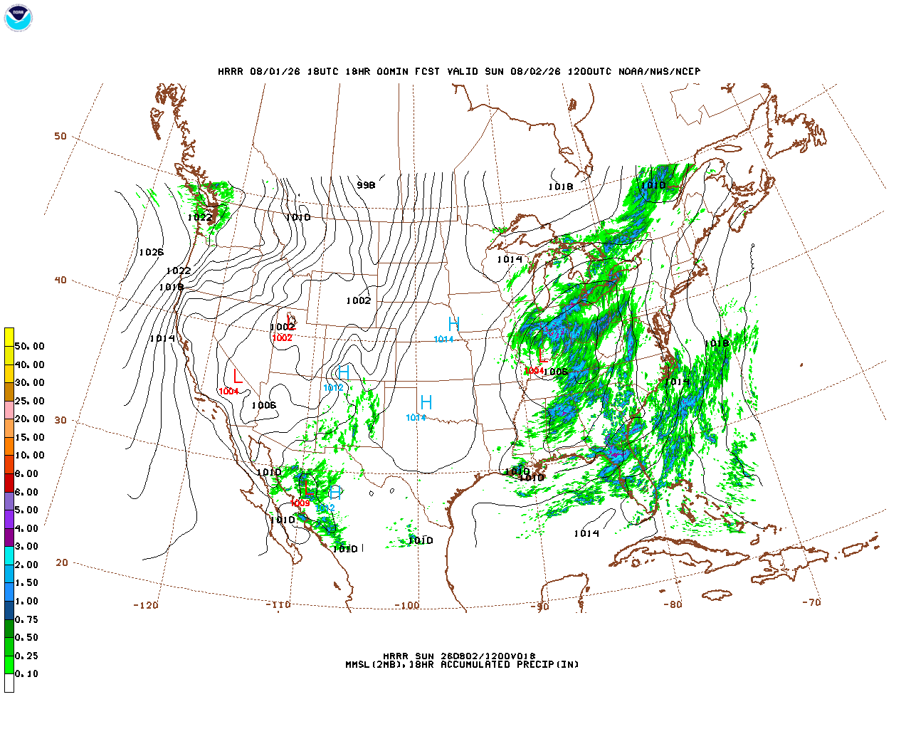 Latest 18 hour total precipitation forecast