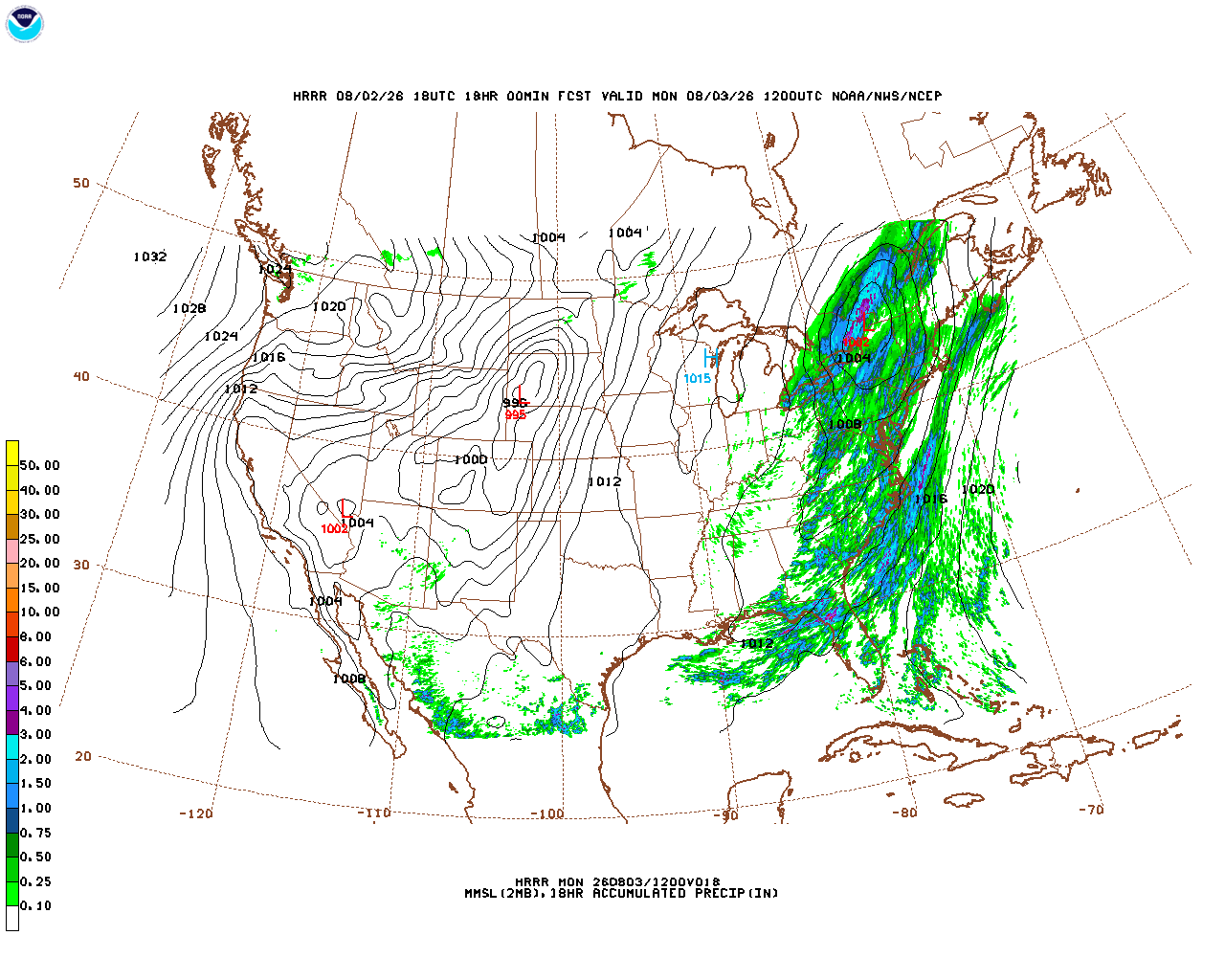 Click to enlarge the hourly precipitation forecast Latest 18 hour total precipitation forecast