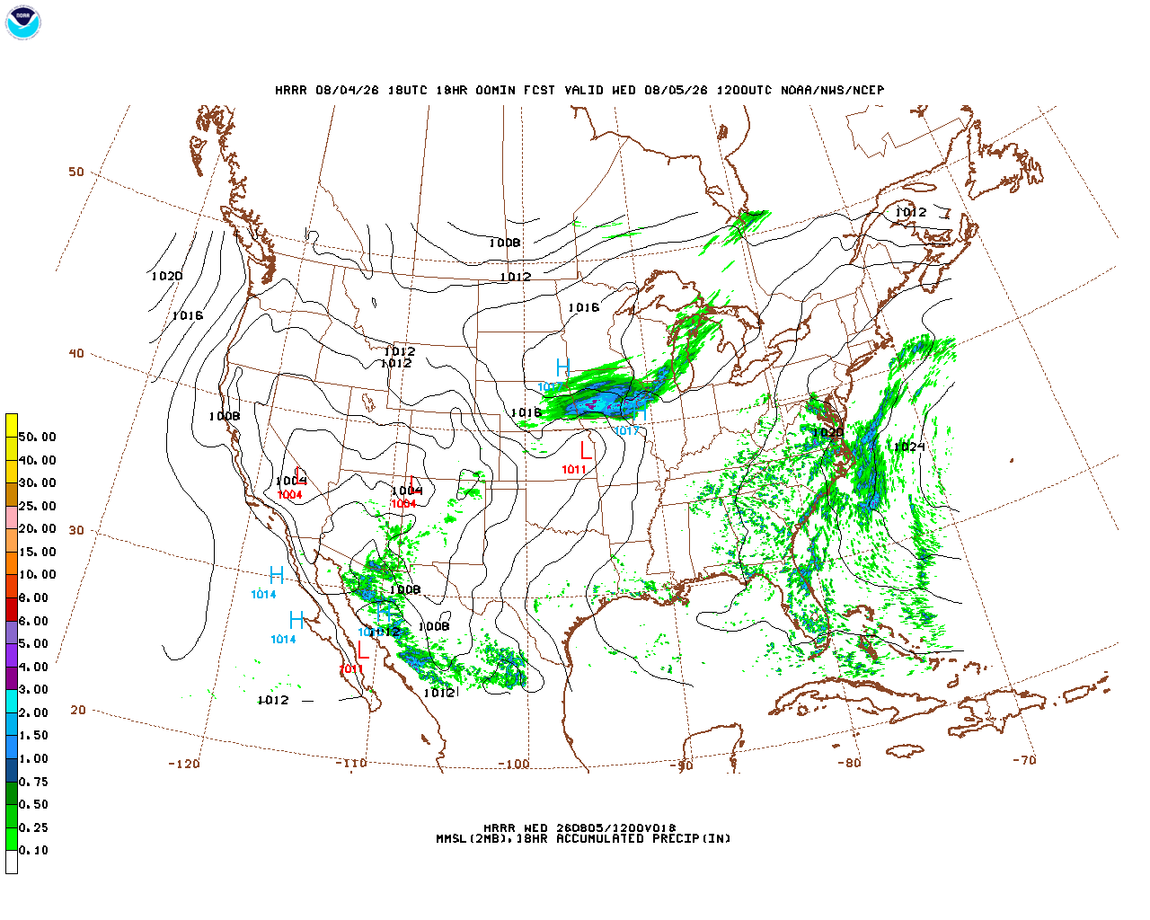 Click to enlarge the hourly precipitation forecast Latest 18 hour total precipitation forecast