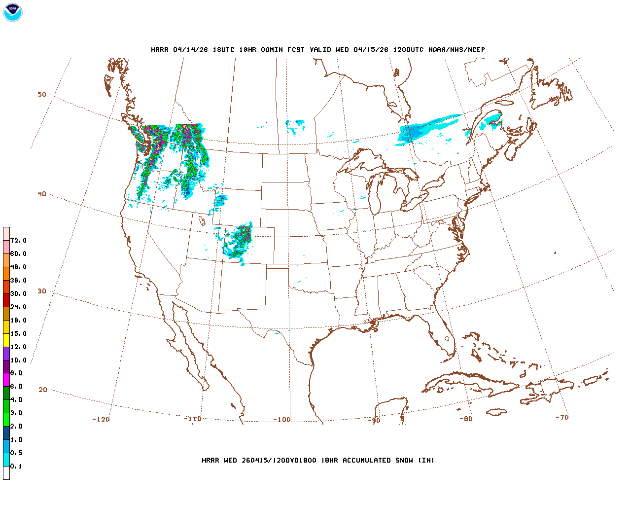 Latest 18 hour total precipitation forecast