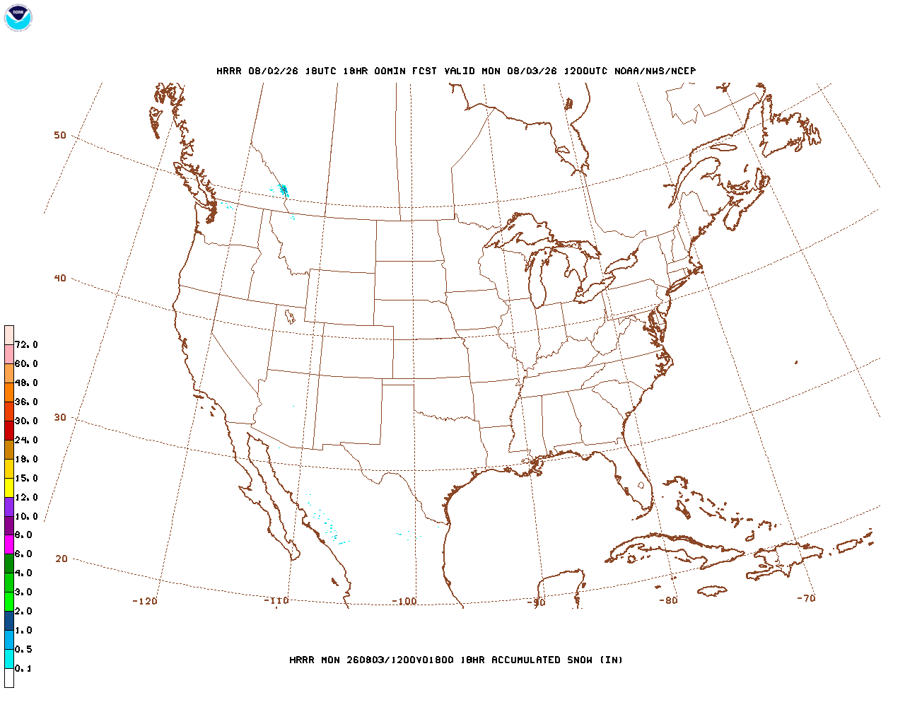 Click to enlarge the hourly snow forecast Latest 18 hour total precipitation forecast