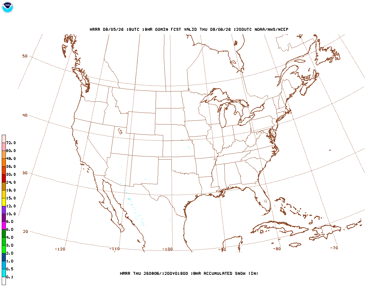 Click to enlarge the hourly snow forecast Latest 18 hour total precipitation forecast