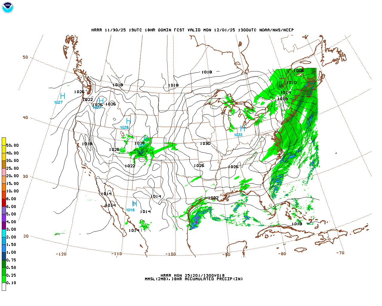 Click to enlarge the hourly precipitation forecast Latest 18 hour total precipitation forecast