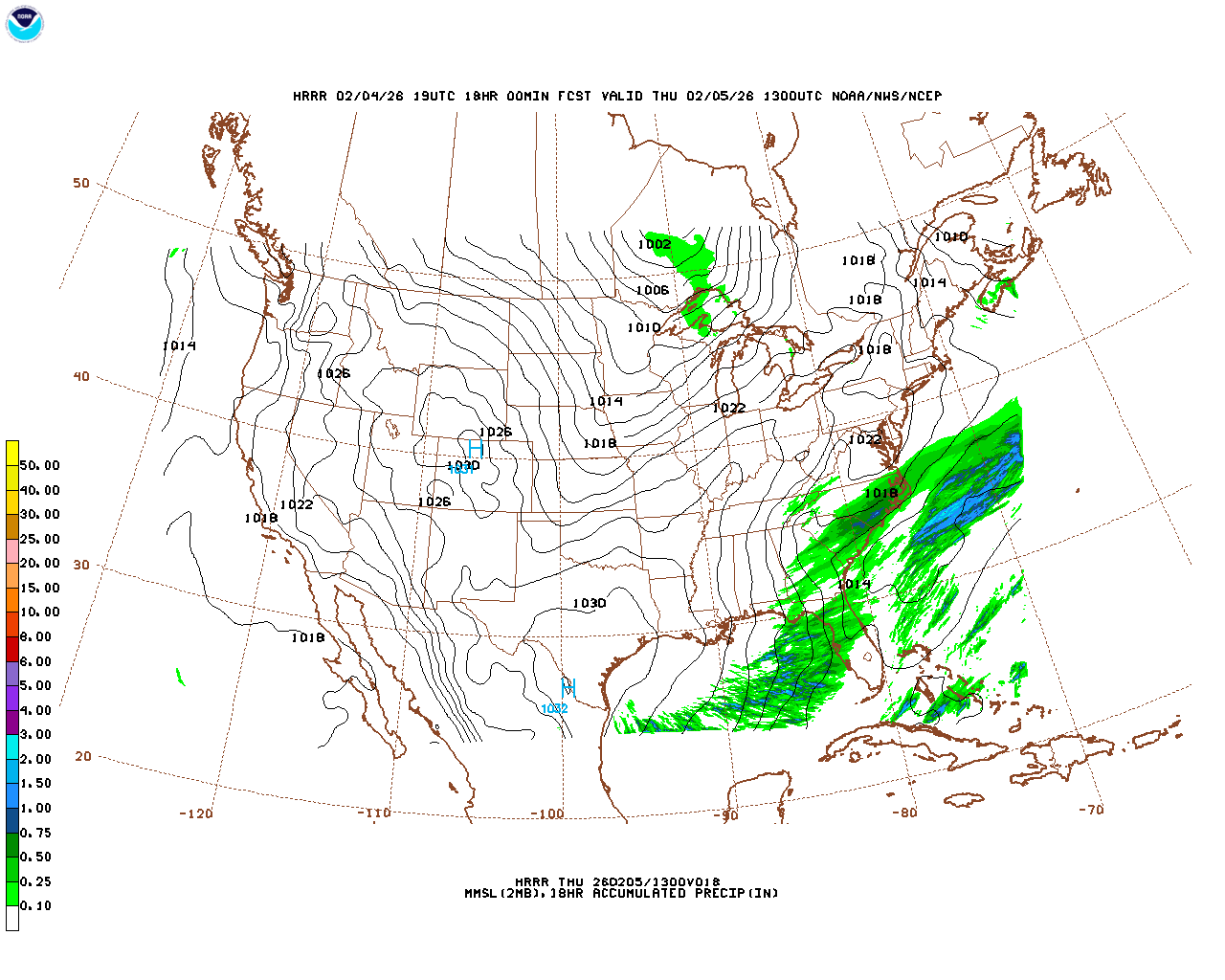 Latest 18 hour total precipitation forecast