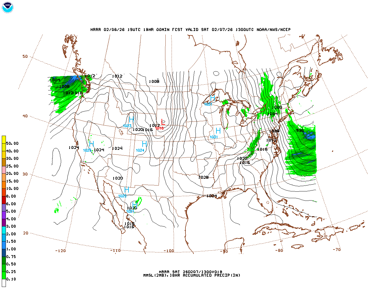 Latest 18 hour total precipitation forecast