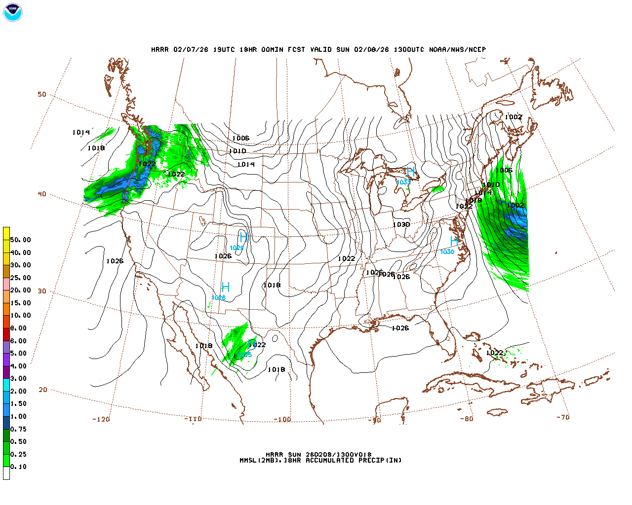 Latest 18 hour total precipitation forecast