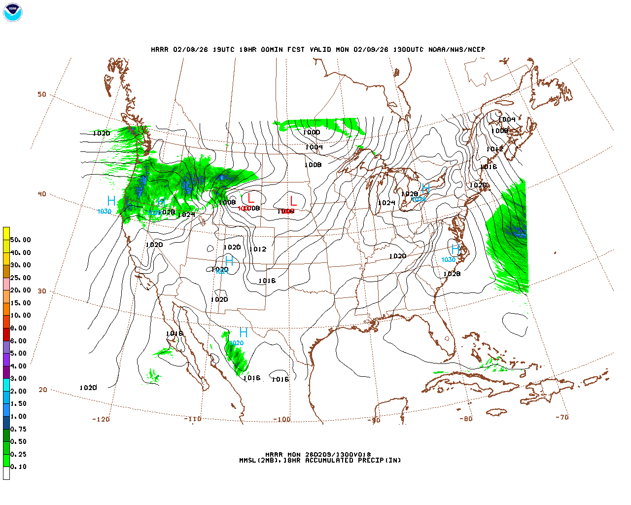 Latest 18 hour total precipitation forecast