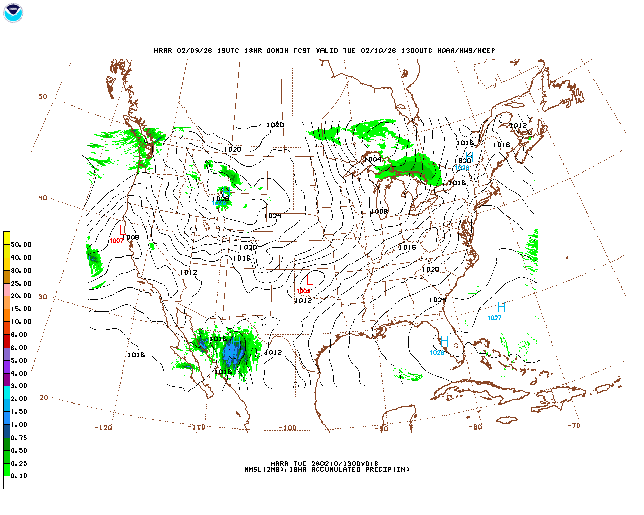 Latest 18 hour total precipitation forecast