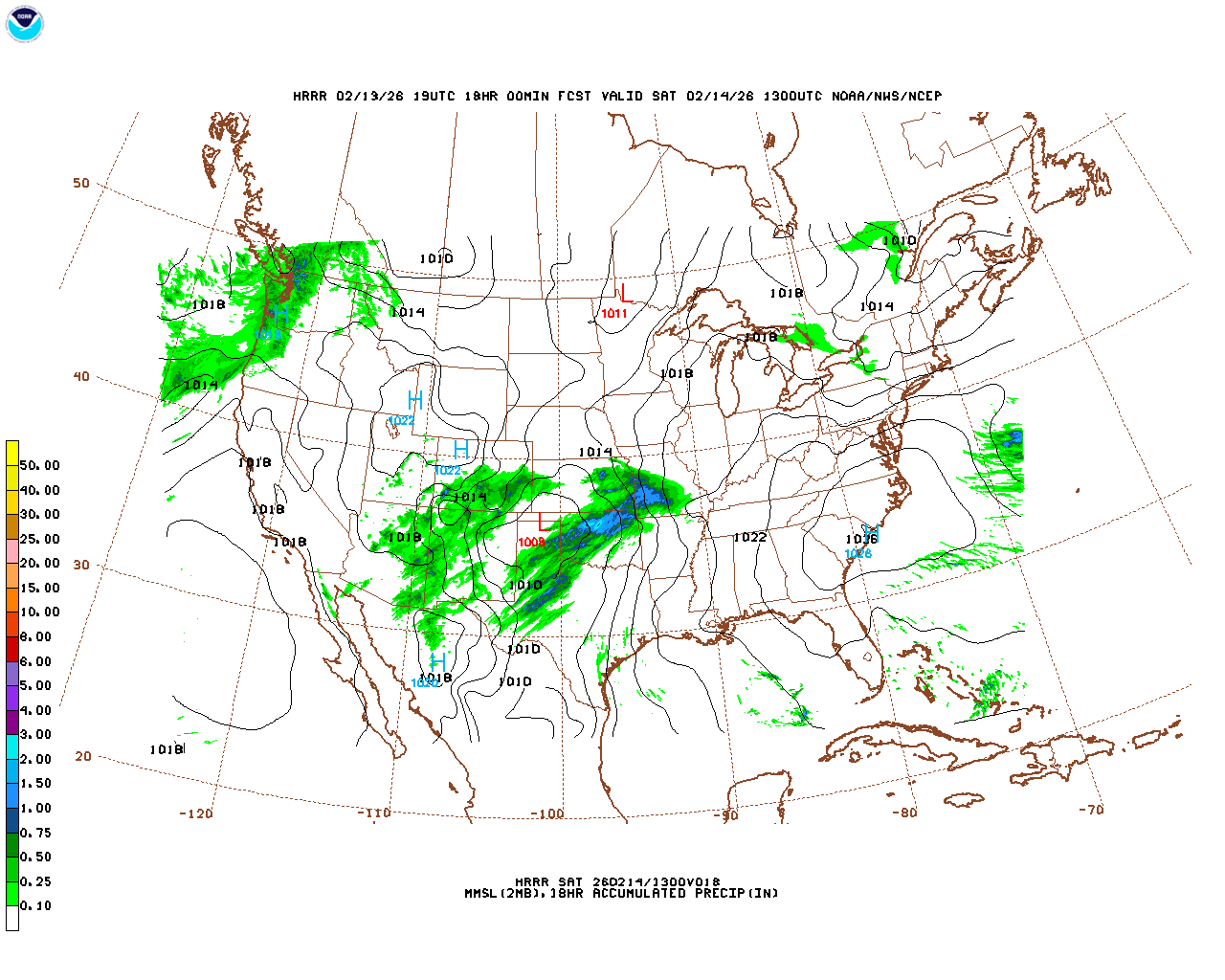 Latest 18 hour total precipitation forecast